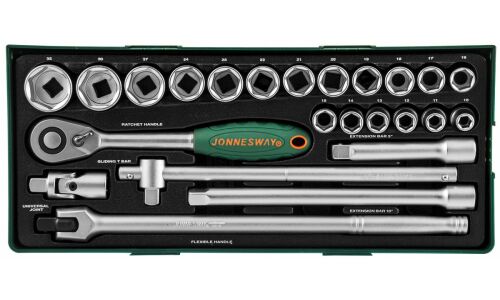 Набор торцевых головок Jonnesway, с трещоткой, под размер 1/2", комплект 24 предмета, арт. S04H4524SP