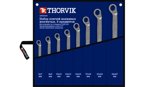 Набор накидных ключей Thorvik, от 6мм до 27мм, комплект 8 предметов, арт. ORWS008