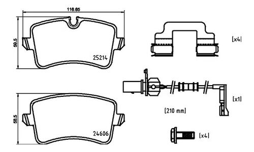Колодки тормозные дисковые Brembo, комплект на ось (4 шт), арт. P85150