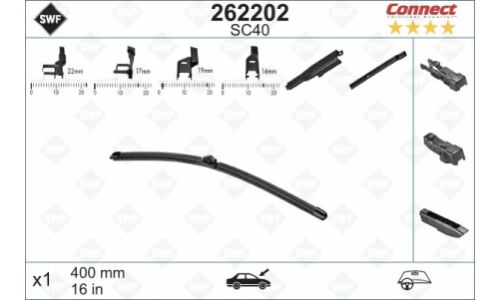 Щётка стеклоочистителя SWF Connect Rear 400мм (16") бескаркасная, всесезонная, 3 переходника, 1 шт, арт. 262202