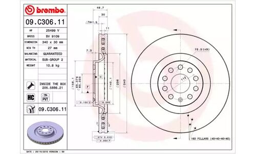 Диск тормозной Brembo, арт. 09C30611