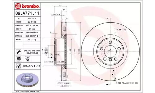 Диск тормозной Brembo, арт. 09A77111