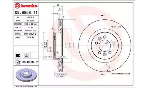 Диск тормозной Brembo, арт. 09B85811