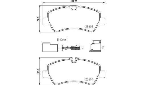 Колодки тормозные дисковые Brembo, комплект на ось (4 шт), арт. P24187