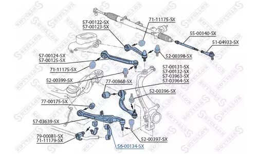 Стойка стабилизатора (линк) Stellox, передняя, для Audi A6, арт. 56-00134-SX