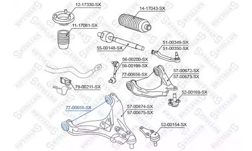 С/б рычага пер.подв.нижн. Mitsubishi | перед прав/лев Stellox, арт. 77-00655-SX