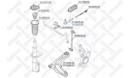 Наконечник рулев. правый Mazda 2 1.3-1.5 Stellox, арт. 51-00272-SX