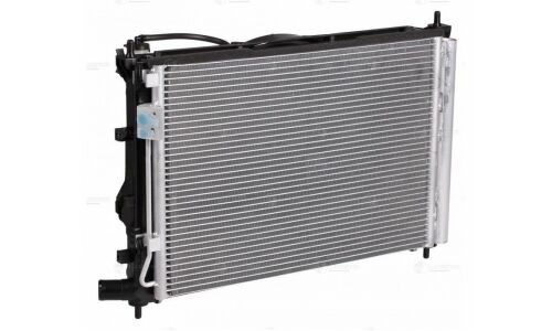 Радиатор охлаждения двигателя Luzar, с конденсером и вентилятором, для Hyundai Solaris, KIA Rio, арт. LRK 08L4