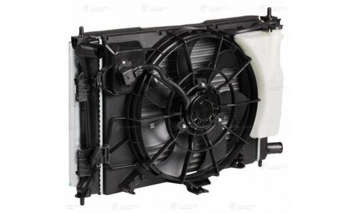 Радиатор охлаждения двигателя Luzar, с конденсером и вентилятором, для Hyundai Solaris, KIA Rio, арт. LRK 08L4