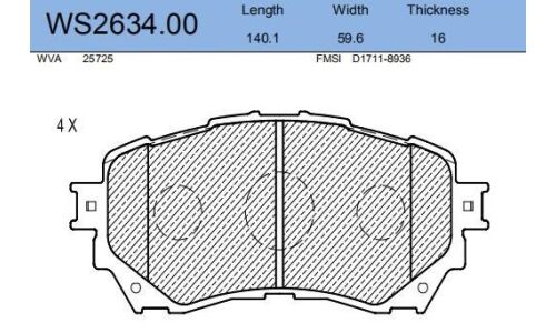 Колодки тормозные дисковые Jeenice, комплект на ось (4 шт), арт. WS2634.00