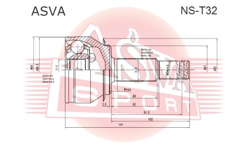 ШРУС Asva, наружный, для Nissan X-Trail, арт. NS-T32