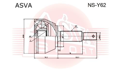ШРУС Asva, передний, внешний, арт. NS-Y62