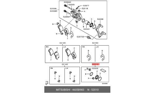 Ремкомплект тормозного суппорта Mitsubishi, задний, арт. 4605B983