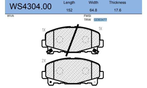 Колодки тормозные дисковые Jeenice, комплект на ось (4 шт), арт. WS4304.00