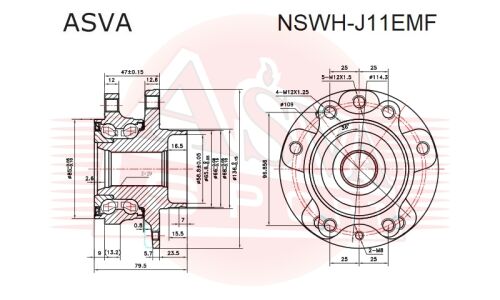Ступица колеса Asva, передняя, арт. NSWH-J11EMF