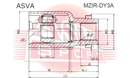 ШРУС Asva, внутренний, для Mazda Demio, арт. MZIR-DY3A