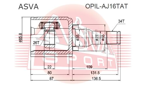 ШРУС Asva, внутренний, арт. OPIL-AJ16TAT