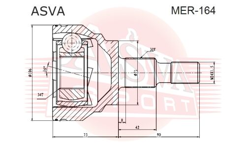 ШРУС Asva, задний, наружный, арт. MER-164