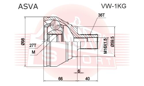 ШРУС Asva, передний, внешний, арт. VW-1KG