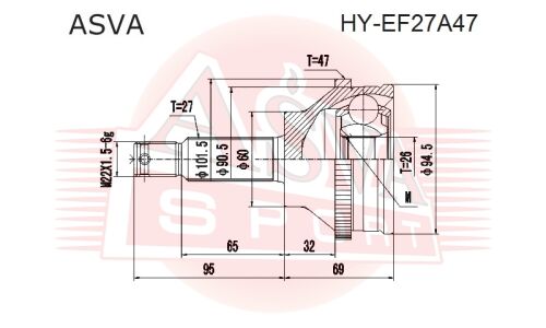 ШРУС Asva, передний, внешний, арт. HY-EF27A47