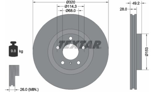 Диск тормозной Textar, арт. 92162405