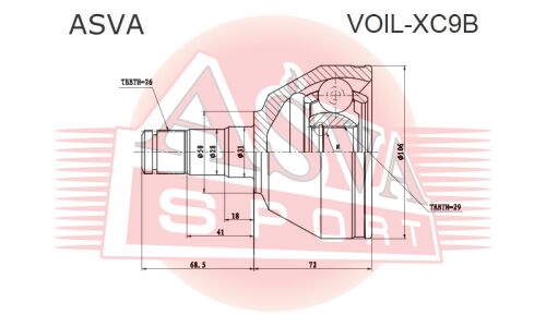 ШРУС внутренний | перед лев Asva, арт. VOIL-XC9B