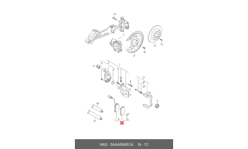 Колодки тормозные дисковые VAG, задние, комплект на ось (4 шт), арт. 3AA 698 451 A