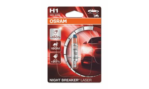 Лампа галогенная Osram Night Breaker Laser H1 (P14.5s, T8), 12В, 55Вт, 3200К, 1 шт, арт. 64150NL-01B