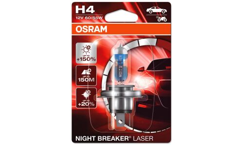 Лампа галогенная Osram Night Breaker Laser H4 (P43t, T16), 12В, 60/55Вт, 3900К, 1 шт, арт. 64193NL-01B