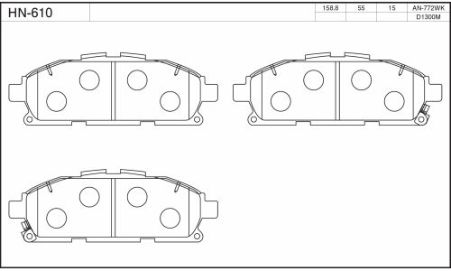 Колодки тормозные дисковые jFBK, передние, комплект на ось (4 шт), арт. HN-610