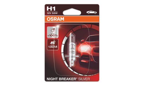 Лампа галогенная Osram Night Breaker Silver H1 (P14.5s, T8), 12В, 55Вт, 3200К, 1 шт, арт. 64150NBS-01B
