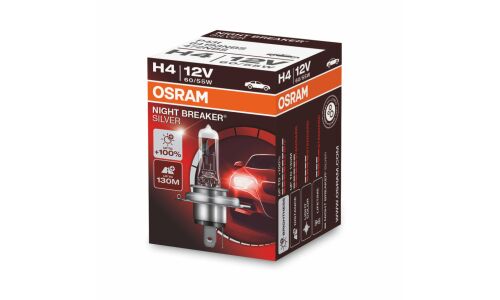 Лампа галогенная Osram Night Breaker Silver H4 (P43t, T16), 12В, 60/55Вт, 3200К, 1 шт, арт. 64193NBS