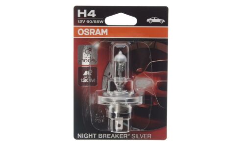 Лампа галогенная Osram Night Breaker Silver H4 (P43t, T16), 12В, 60/55Вт, 3200К, 1 шт, арт. 64193NBS-01B
