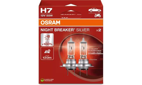 Лампа галогенная Osram Night Breaker Silver H7 (PX26d, T11), 12В, 55Вт, 3200К, комплект 2 шт, арт. 64210NBS-2HB
