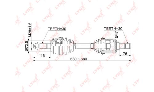 Привод в сборе LYNXauto, передний, арт. CD-1156