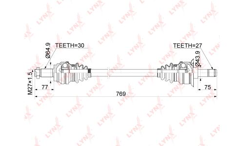 Привод в сборе LYNXauto, задний, левый, арт. CD-1037