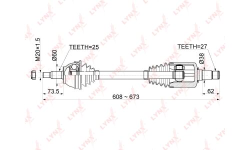 Привод в сборе LYNXauto, передний, левый, арт. CD-1078