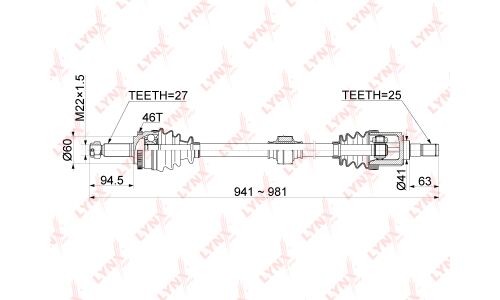 Привод в сборе LYNXauto, передний, правый, арт. CD-1053A
