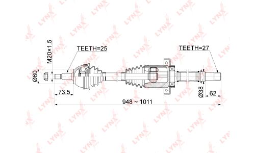 Привод в сборе LYNXauto, передний, правый, арт. CD-1079