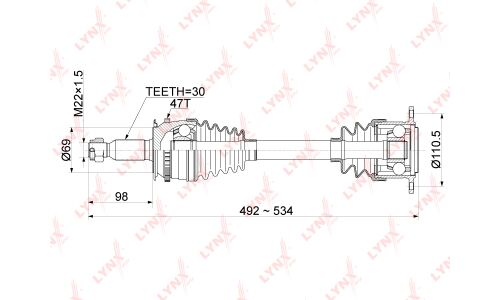 Привод в сборе LYNXauto, передний, правый, арт. CD-1086A