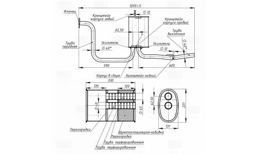 Глушитель выхлопных газов Trialli, задний, для Daewoo Matiz, алюминизированная сталь, арт. EMM 0502