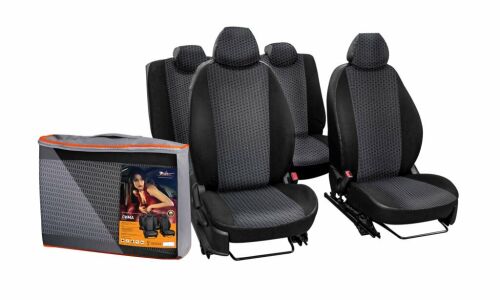 Чехлы Airline Лима для Renault Duster (2015-2016), для передних и задних сидений, кожзам и жаккард, черно-серый цвет, 11 предметов