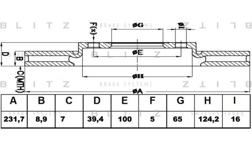 Диск тормозной Blitz, задний, правый/левый, 1 шт, арт. BS0155