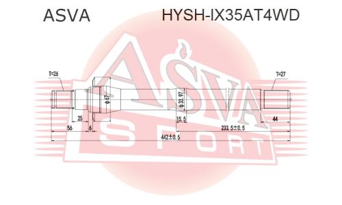 Полуось Asva, передняя, правая, арт. HYSH-IX35AT4WD