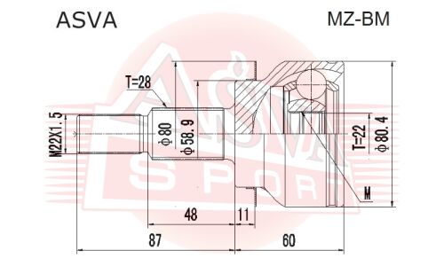 ШРУС Asva, передний, наружный, для Mazda 3, арт. MZ-BM