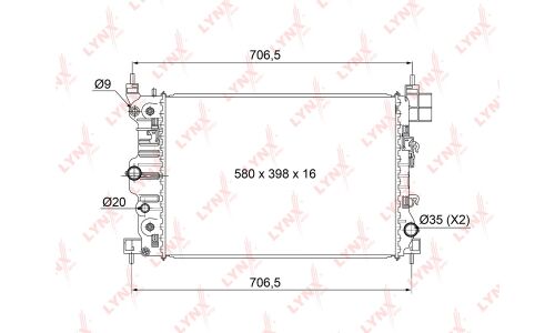 Радиатор охлаждения двигателя LYNXauto, паяный, арт. RB-1010