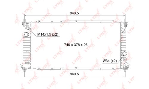 Радиатор охлаждения двигателя LYNXauto, паяный, арт. RB-1116