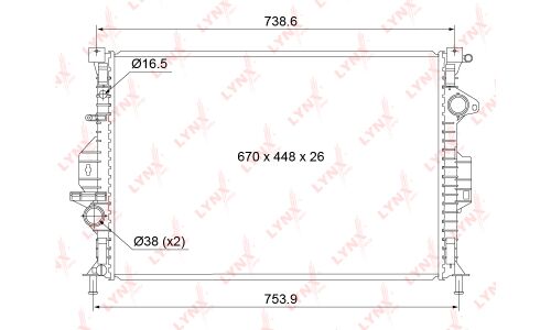 Радиатор охлаждения двигателя LYNXauto, паяный, арт. RB-1036