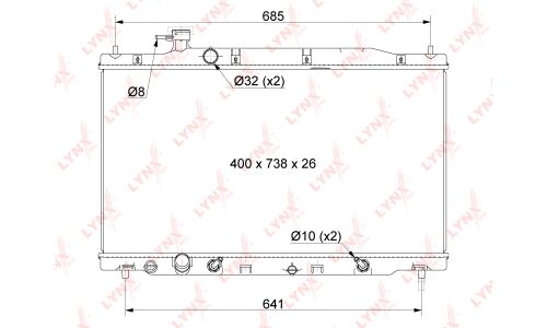 Радиатор охлаждения двигателя LYNXauto, паяный, арт. RB-1045