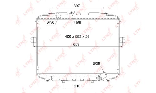Радиатор охлаждения двигателя LYNXauto, паяный, арт. RB-1060